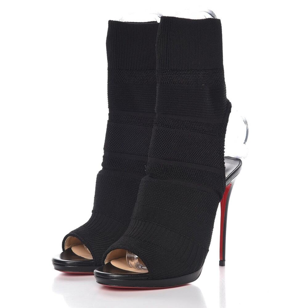 Christian Louboutin NIB Cheminene 120 Black Open Toe Sock Boots Heels 39 - Picture 3 of 10